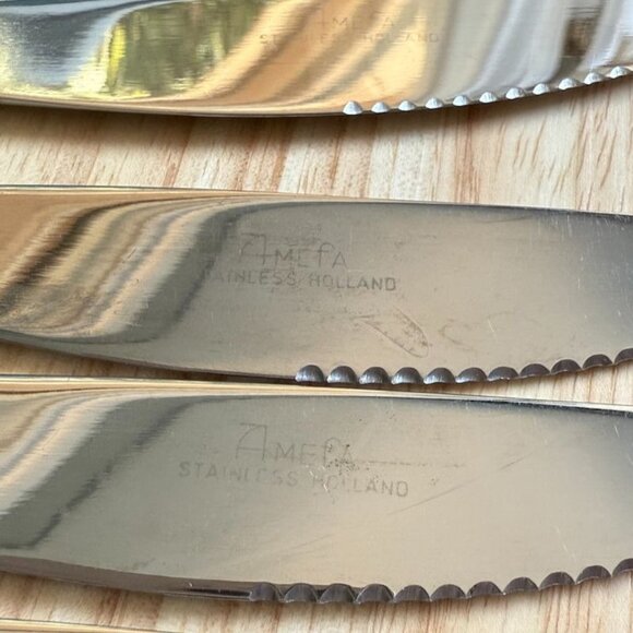 Amefa Holland AFS1 Stainless Flatware KNIVES 8 Satin Scroll Leaf 8 3/8 - Picture 8 of 9